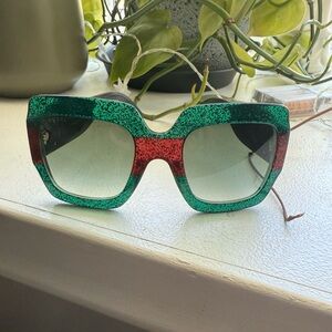 Gucci Green Glitter Square Sunglasses